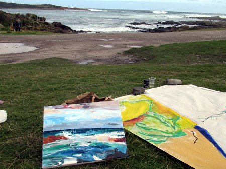1. Painting (oil on canvas) on site at Granville Harbour during the 'Turbine' PressWest residency in April 2025.