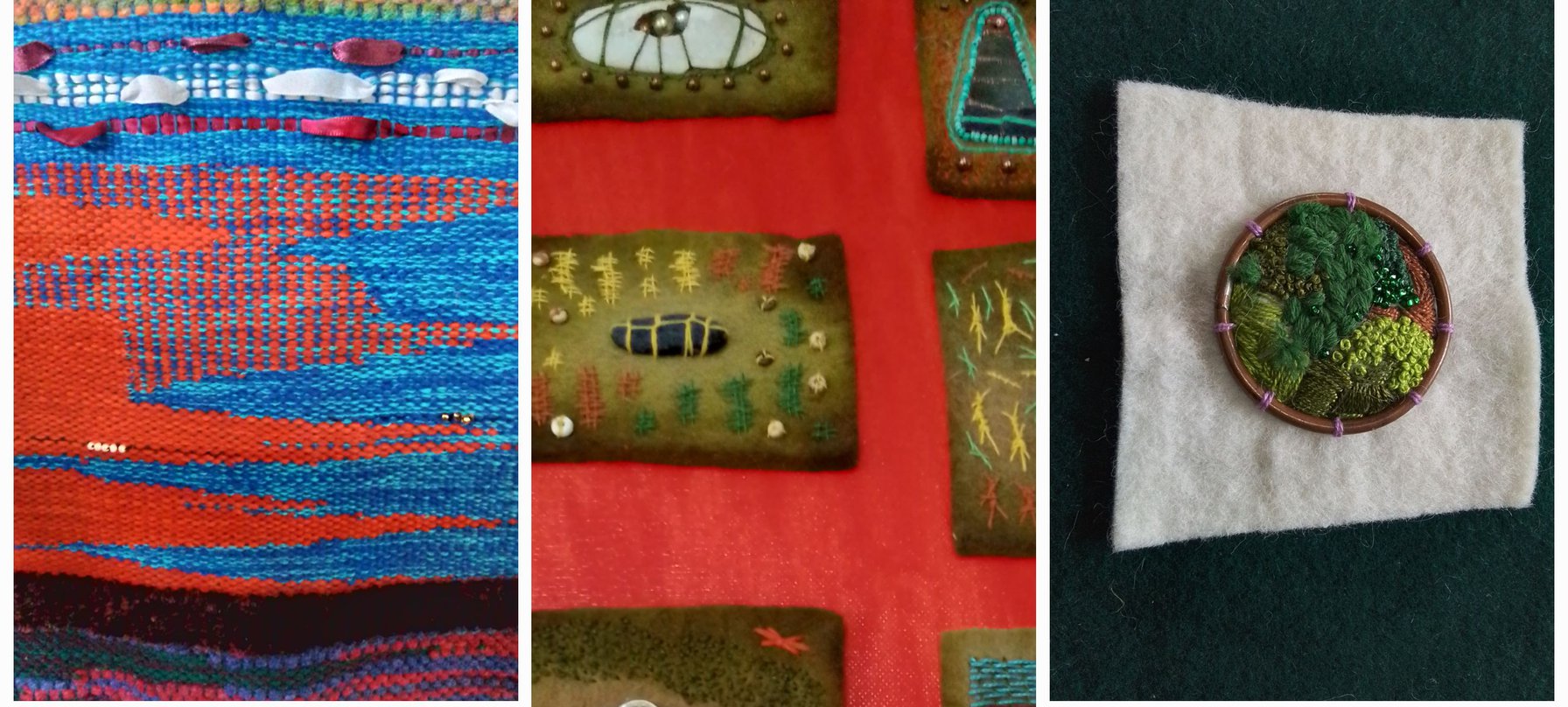 A grid photo of multiple wokrs made by Renate van Riet. The variety of works feature woven and felt creations depicting natural landscapes. Image Renate van Riet.