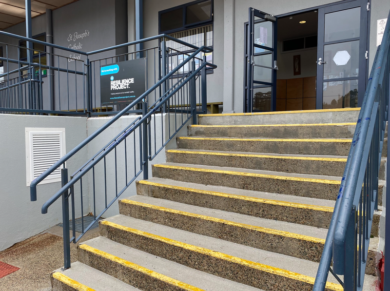 A photo of the stair access to St Joseph’s Catholic School.
