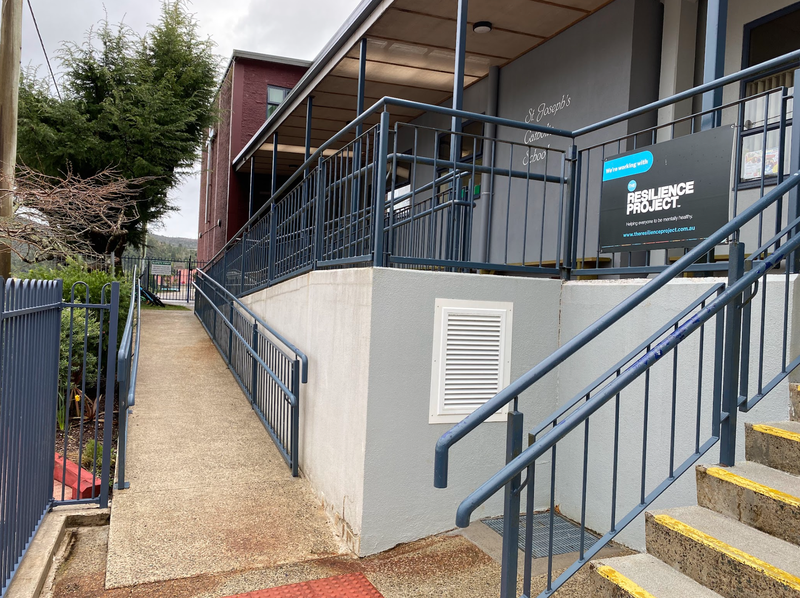 A photo of the accessible ramp entrance to St Joseph’s Catholic School.