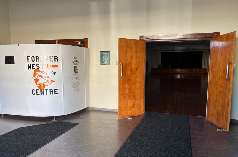 A photo of an internal door encountered in the Queenstown Memorial Hall once entering through the front entrance.