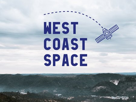 The West Coast Space Centre logo appears over a misty mountain landscape, with low and, high clouds drifting across the peaks.
